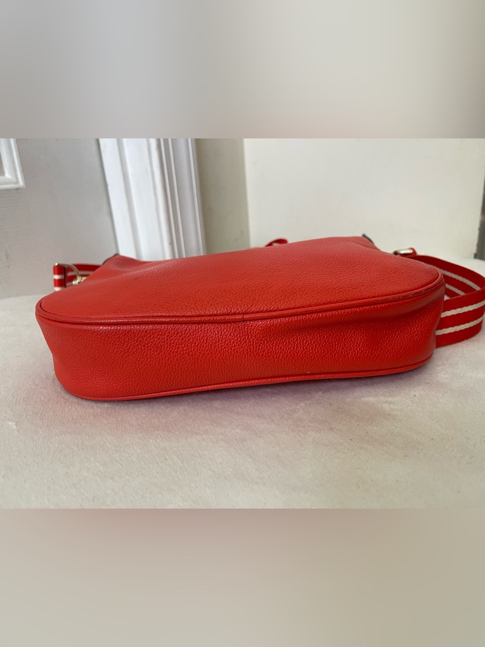 kate spade Red Pebbled Leather Crossbody with Striped Strap - Picture 5 of 11